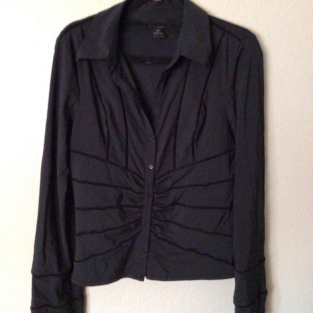 Express Black Ruched Button-Down Shirt